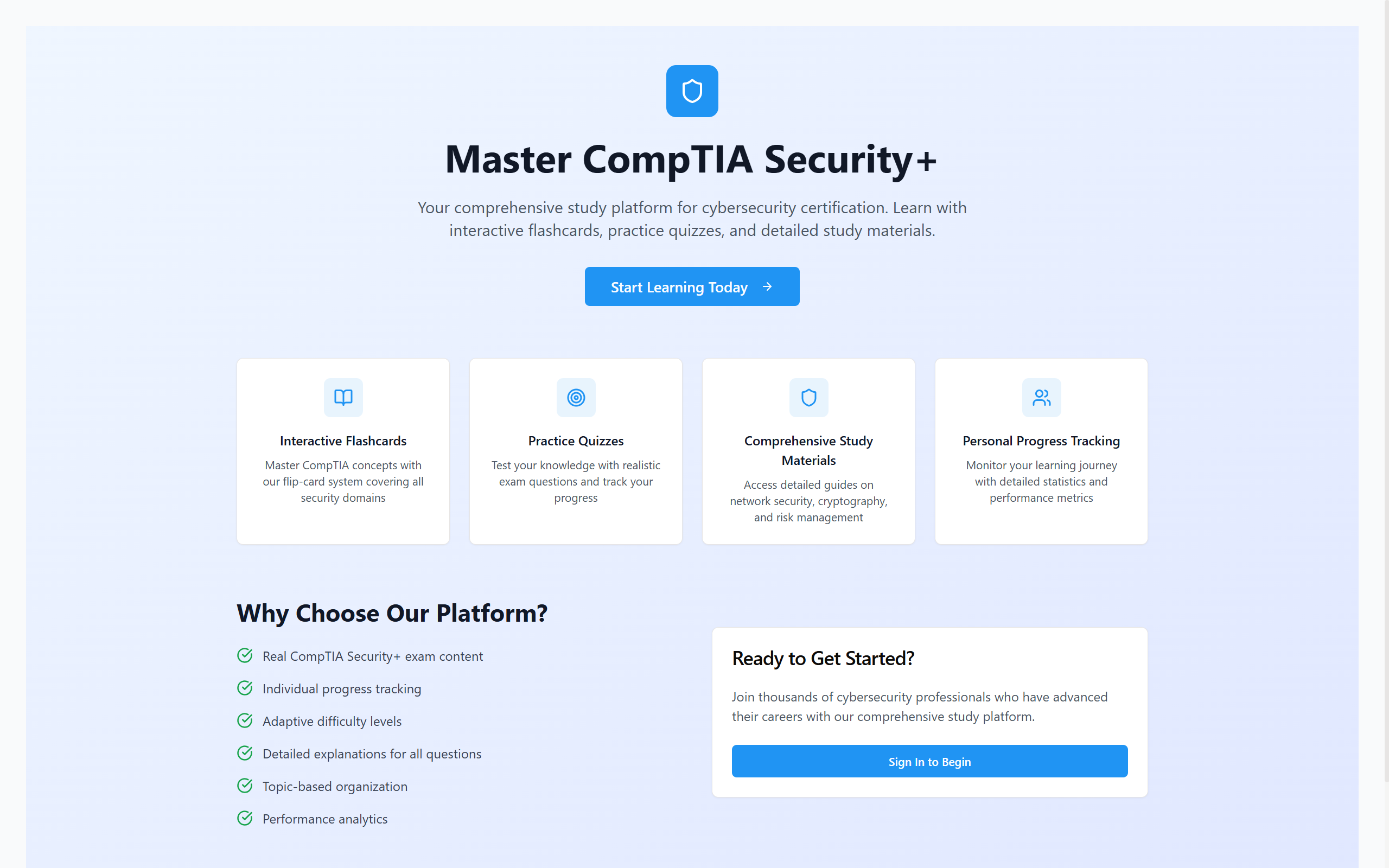 Screenshot of my CompTIA Study App