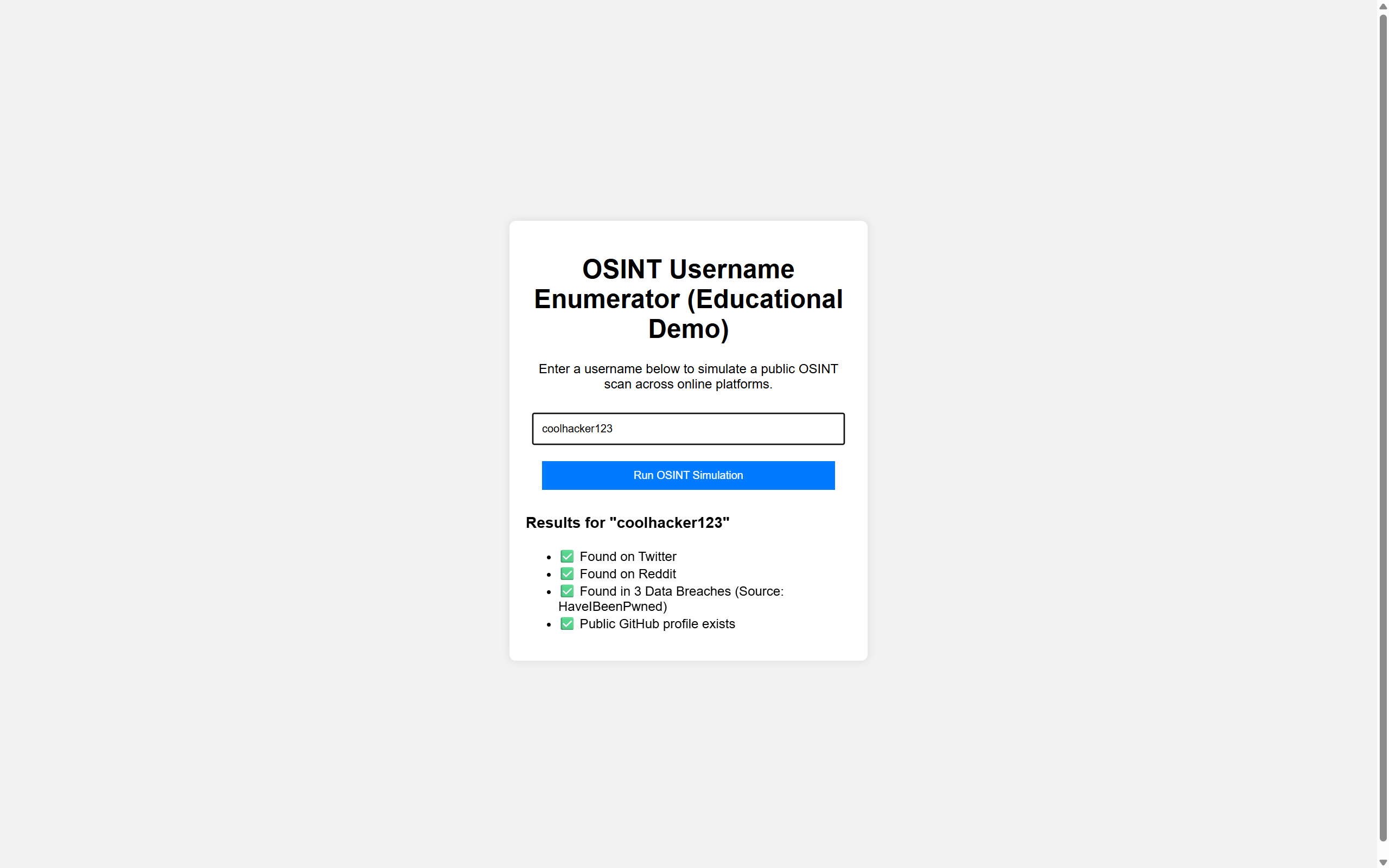 Screenshot of OSINT Enumerator App